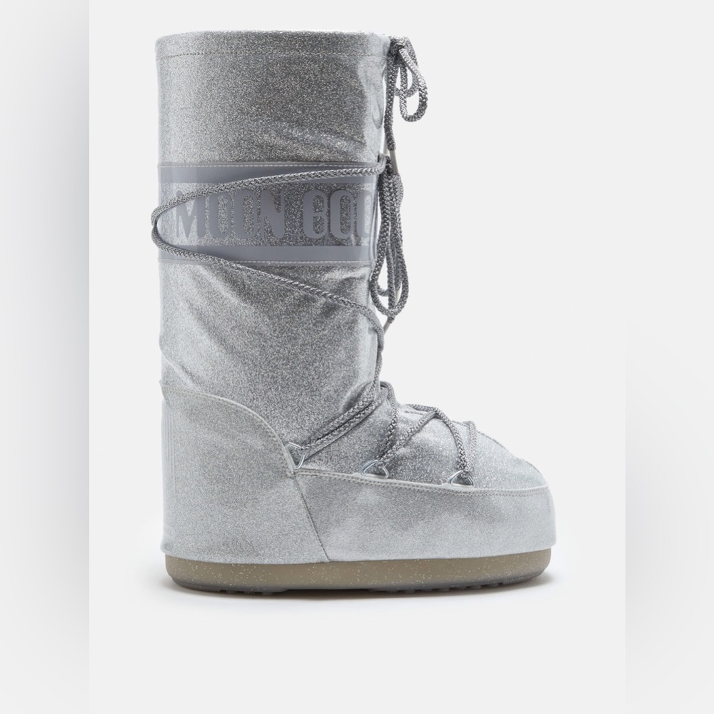MOON BOOT ICON SILVER GLITTER BOOTS - NWT - 39/41 8-9.5